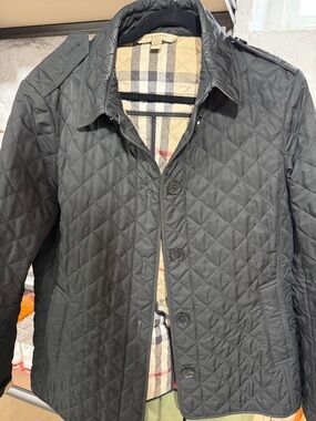 Burberry Black Quilted Jacket with Signature Check Interior